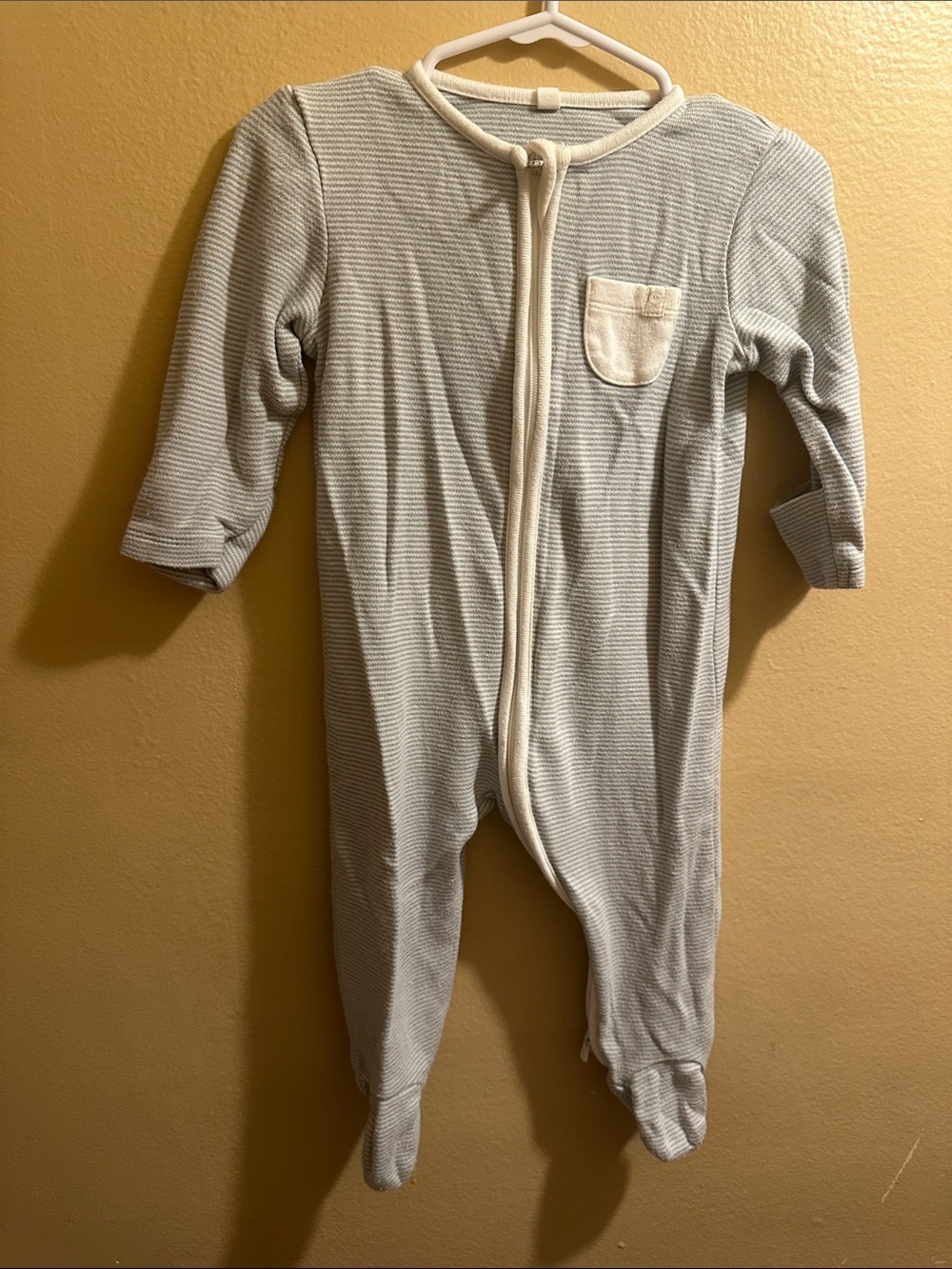 Mori Striped Blue Footed One-Piece Kids Pajamas with Cream Trim